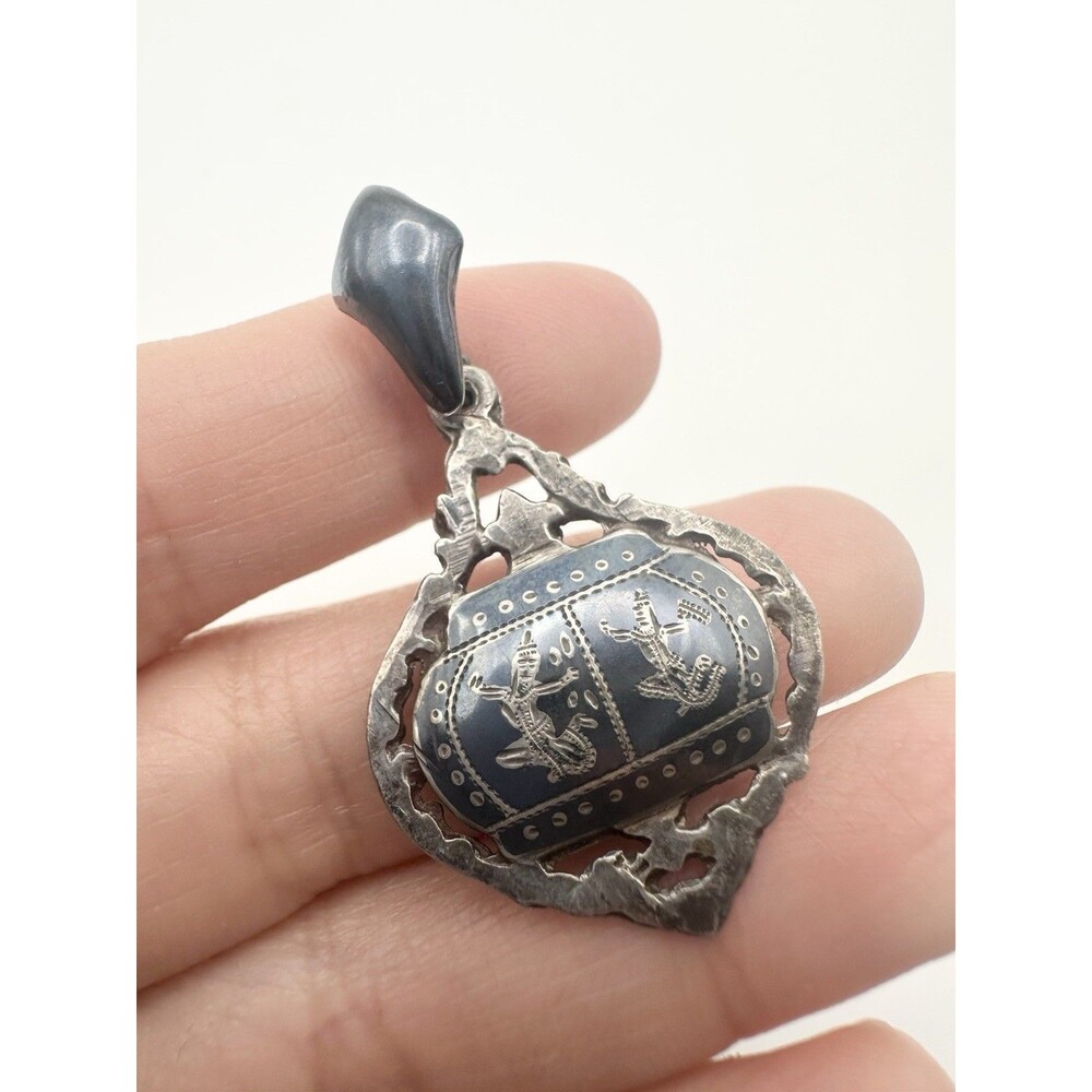 Vintage Sterling Silver Siam Niello Dancer Pendant